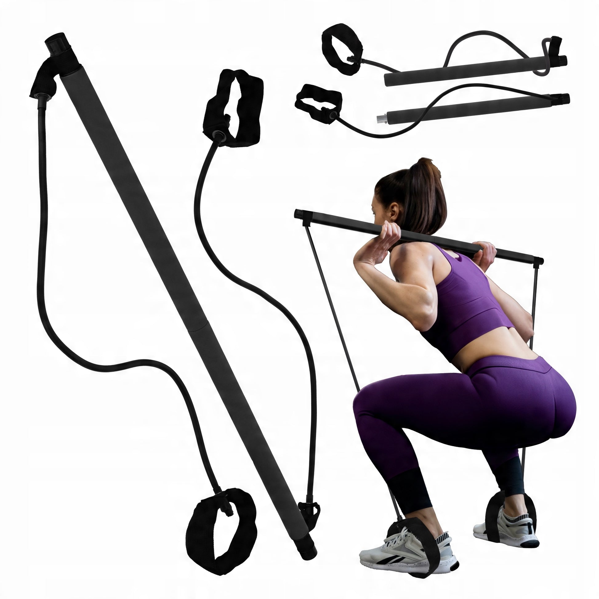 TRAINING STICK BAR WITH LOAD FOLDING RUBBER EXPANDERS PILATES